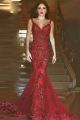 Stunning Mermaid Prom Evening Dress Sweetheart Backless Red Tulle With Appliques