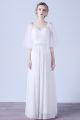 Elegant A Line Scoop Cap Sleeve Crystal Beaded White Chiffon Wedding Dress 
