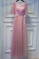 Stunning Scoop Corset Half Sleeve Dusty Pink Prom Party Dress With Appliques  Lace