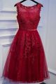 Lovely Scoop Sheer Back Pearl Beaded Red Prom Party Dress With Appliques
