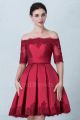 Short Mini Ball Gown Off The Shoulder Short Sleeve Burgundy Prom Evening Dress With Appliques