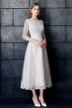 Modest Tea Length A Line Corset 3 4 Sleeve Beaded Lace Wedding Dress