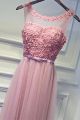 Beautiful Bateau Neckline Corset Dusty Rose Tulle Beaded Prom Party Dress With Flowers