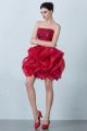 Lovely Short Mini Ball Gown Strapless Corset Beaded Ruffled Red Organza Prom Homecoming Cocktail Dress 