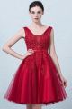 Stunning Short A Line V Neck Beaded Red Lace Tulle Prom Homecoming Cocktail Dress 