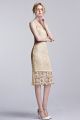 Elegant Knee Length Sheath Scoop Cap Sleeve Champagne Lace Prom Evening Dress 