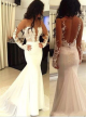 Sexy Wedding Dresses Illusion Neckline Long Sleeves Open Back White Chiffon With Lace