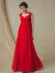 Charming Empire Cap Sleeve Open Back Red Lace Chiffon Prom Evening Dress 