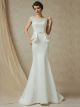 Beautiful Mermaid Scoop Cap Sleeve Open Back Beaded Lace Satin Wedding Bridal Dress 