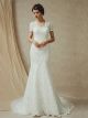 Elegant Mermaid Short Sleeve Open Back Beaded Lace Wedding Bridal Dress With Bow