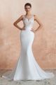 Sexy Long White Mermaid Wedding Dress Illusion Neckline Sheer Back With Lace Appliques