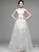 One Shoulder Corset Crystal Beaded Beach Destination Wedding Bridal Dress With Detachable Train