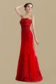 Beautiful Mermaid Strapless Corset Beaded Red Lace Tulle Prom Evening Dress 