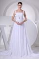 Elegant A Line Beaded Straps Pleated White Chiffon Beach Destination Wedding Dress 