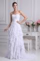 Gorgeous A Line Sweetheart Beaded Lace Ruffled White Chiffon Beach Destination Wedding Dress 