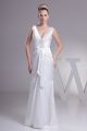 Sheath V Neck Corset Back White Silk Destination Wedding Dress No Lace Train