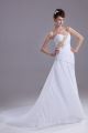 Mermaid Sweetheart Gold Crystal Pleated White Chiffon Beach Destination Wedding Dress