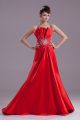 Beautiful A Line Strapless Crystal Beaded Red Prom Evening Dress 