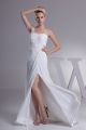A Line One Shoulder Side Slit Beaded White Chifffon Beach Destination Wedding Dress