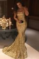 Gorgeous Strapless Sequined Gold Mermaid Prom Evening Dress