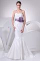 Elegant Mermaid Strapless Corset Lavender Flower Belt White Lace Beach Destination Wedding Dress