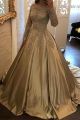 Elegant Champagne Ball Gown Prom Evening Dress Off The Shoulder Long Sleeves With Lace