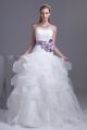 Stunning Ball Gown Sweetheart Corset Beaded Lace Layered Organza Wedding Dress With Lavender Belt