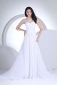 Elegant A Line Illusion Neckline Pleated White Chiffon Beach Destination Wedding Dress Bridal Gown