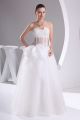 Stunning Ball Gown Strapless Corset Sheer Top Bow Pearl Beaded Tulle Wedding Dress Bridal Gown