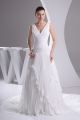 Stunning A Line V Neck Beaded And Pleated Chiffon Wedding Dress Bridal Gown