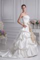 Ball Gown Strapless Champagne Bow Sash Beaded Lace Pick Up Wedding Dress Bridal Gown