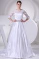 Stunning A Line Half Sleeve Corset Crystal Beaded White Wedding Dress With Appliques