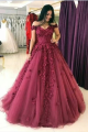 Beautiful Ball Gown Prom Evening Dress Off The Shoulder Fuchsia Tulle With Appliques