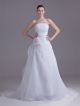 Charming A Line Strapless Flower White Organza Wedding Dress With Ruffles 