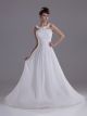 Elegant A Line Scoop Criss Cross Back Beaded White Chiffon Wedding Dress Bridal Gown
