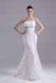 Elegant Mermaid Strapless Beaded White Lace Silver Belt Wedding Dress Bridal Gown