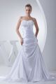 Beautiful Mermaid Strapless Pleated White Satin Wedding Dress Bridal Gown 