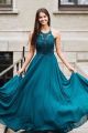 Royal A Line Prom Evening Dress Halter Teal Chiffon With Lace Beadings