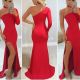 Unusual Red Mermaid Prom Evening Dress One Shoulder Side Slit
