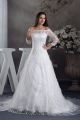 Elegant A Line Off The Shoulder 3 4 Sleeve Beaded Lace Ruched Organza Wedding Dress Bridal Gown
