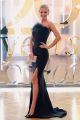 Chic Black Mermaid Prom Evening Dress Strapless Side Slit With Feathers
