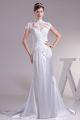 Beautiful Mermaid High Neck Cap Sleeve Beaded Appliques White Silk Wedding Dress Bridal Gown