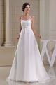 Elegant A Line Spaghetti Straps Crystal Beaded Appliques White Organza Beach Wedding Dress 