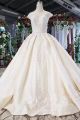Modest Ball Gown Champagne Wedding Dress Scoop Cap Sleeves With Beading