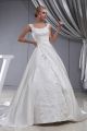 Stunning Ball Gown Square Neckline Beaded Appliques Ruched Satin Wedding Dress Bridal Gown