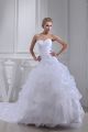Stunning Ball Gown Sweetheart Corset Beaded Appliques Pick Up White Organza Wedding Dress