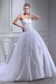 Princess Ball Gown Sweetheart Corset Beaded Appliques White Organza Wedding Dress Bridal Gown