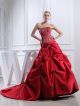 Beautiful Ball Gown Strapless Crystal Beaded Embroidery Pick Up Red Skirt Prom Dress 