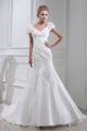 Modest Mermaid V Neck Cap Sleeve Crystal Beaded Appliques White Organza Wedding Dress