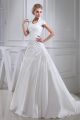 Modest A Line Cap Sleeve Beaded Appliques Ruched Taffeta Wedding Dress Bridal Gown 